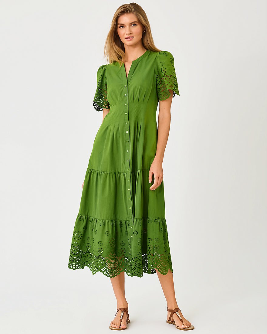 Lilly Pulitzer - Wayland Midi Dress - Oregano Scalloped Eyelet Border Poplin