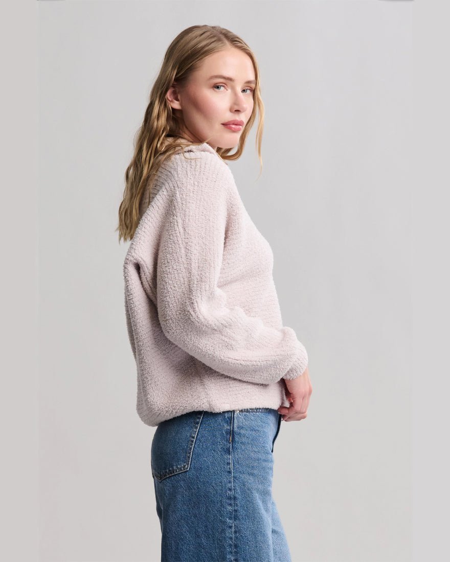 Cozychic Dolman Sleeve Collared Pullover - Stone