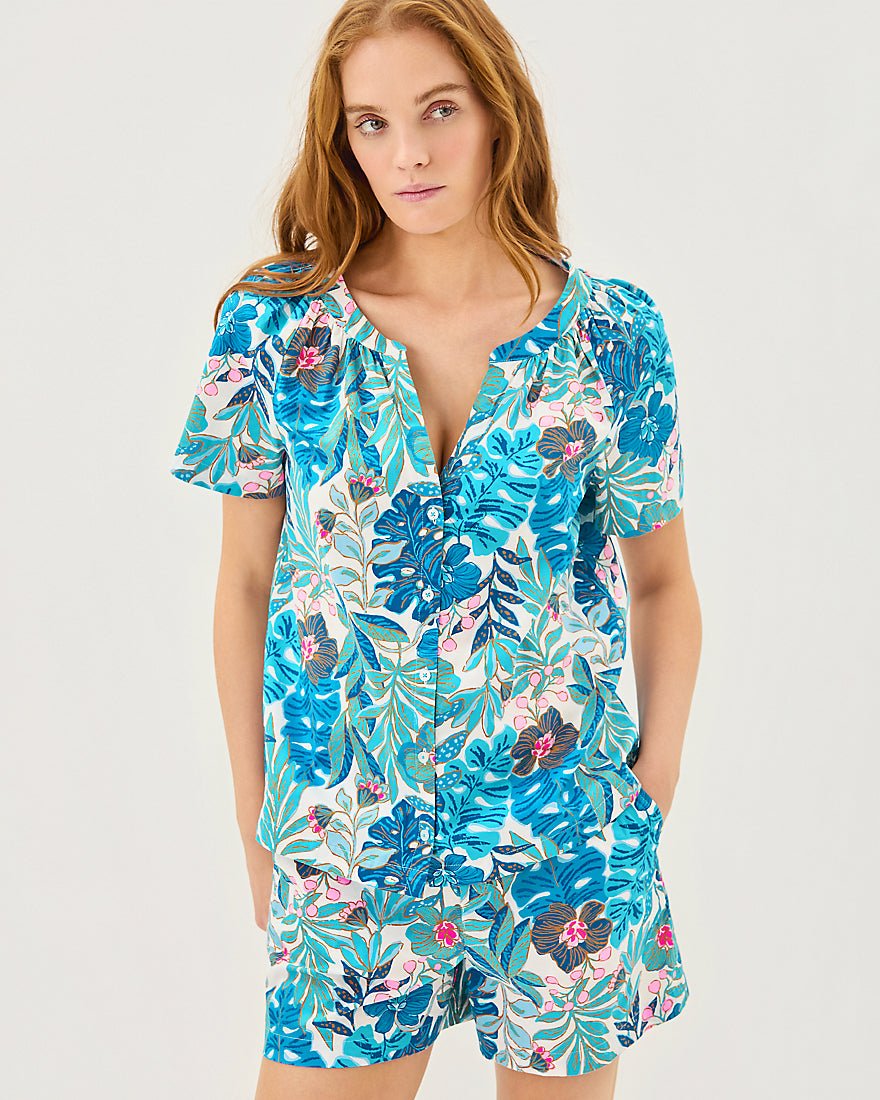 Abrianna Pj Woven Boxer - Breezy Aqua Best Fronds Forever