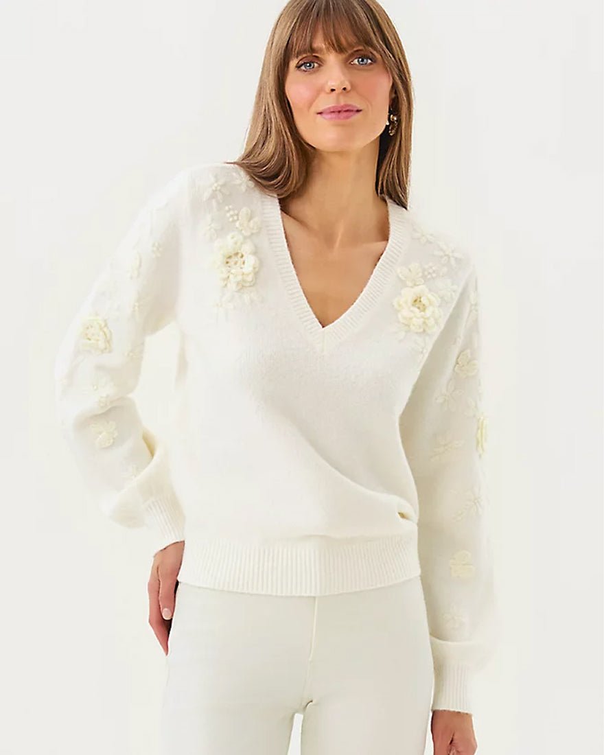 Alayla Sweater - Coconut Garden Party Embroidery