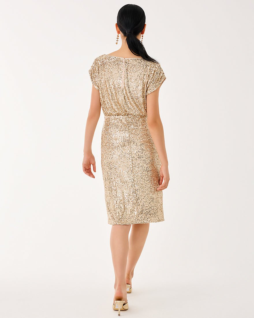 Lilly Pulitzer - Aylin Sequin Midi Dress - Gold Metallic Treasure Box Sequin Knit
