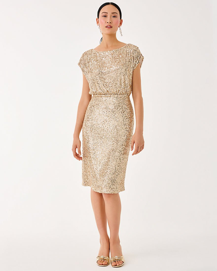 Lilly Pulitzer - Aylin Sequin Midi Dress - Gold Metallic Treasure Box Sequin Knit