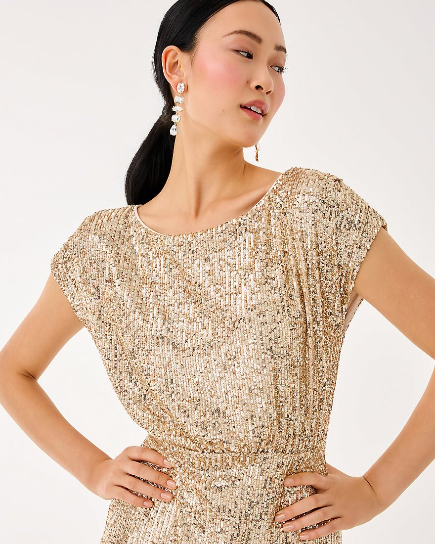 Lilly Pulitzer - Aylin Sequin Midi Dress - Gold Metallic Treasure Box Sequin Knit