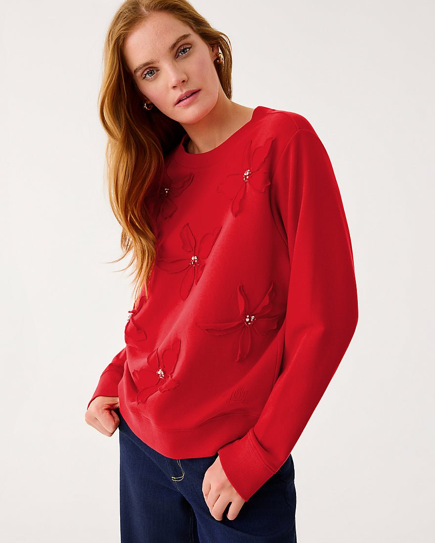 Ballad Long Sleeve Sweatshirt - Cranberry Red Poinsettia Embellishment
