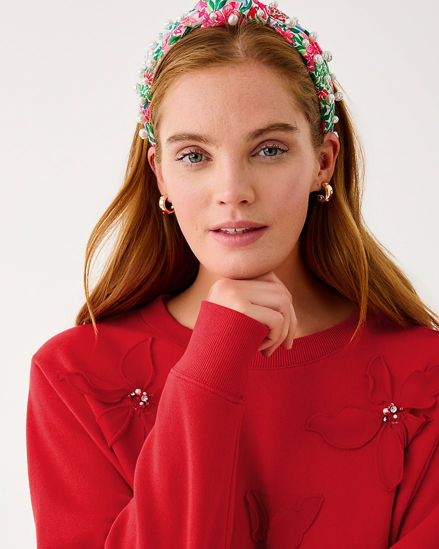 Ballad Long Sleeve Sweatshirt - Cranberry Red Poinsettia Embellishment