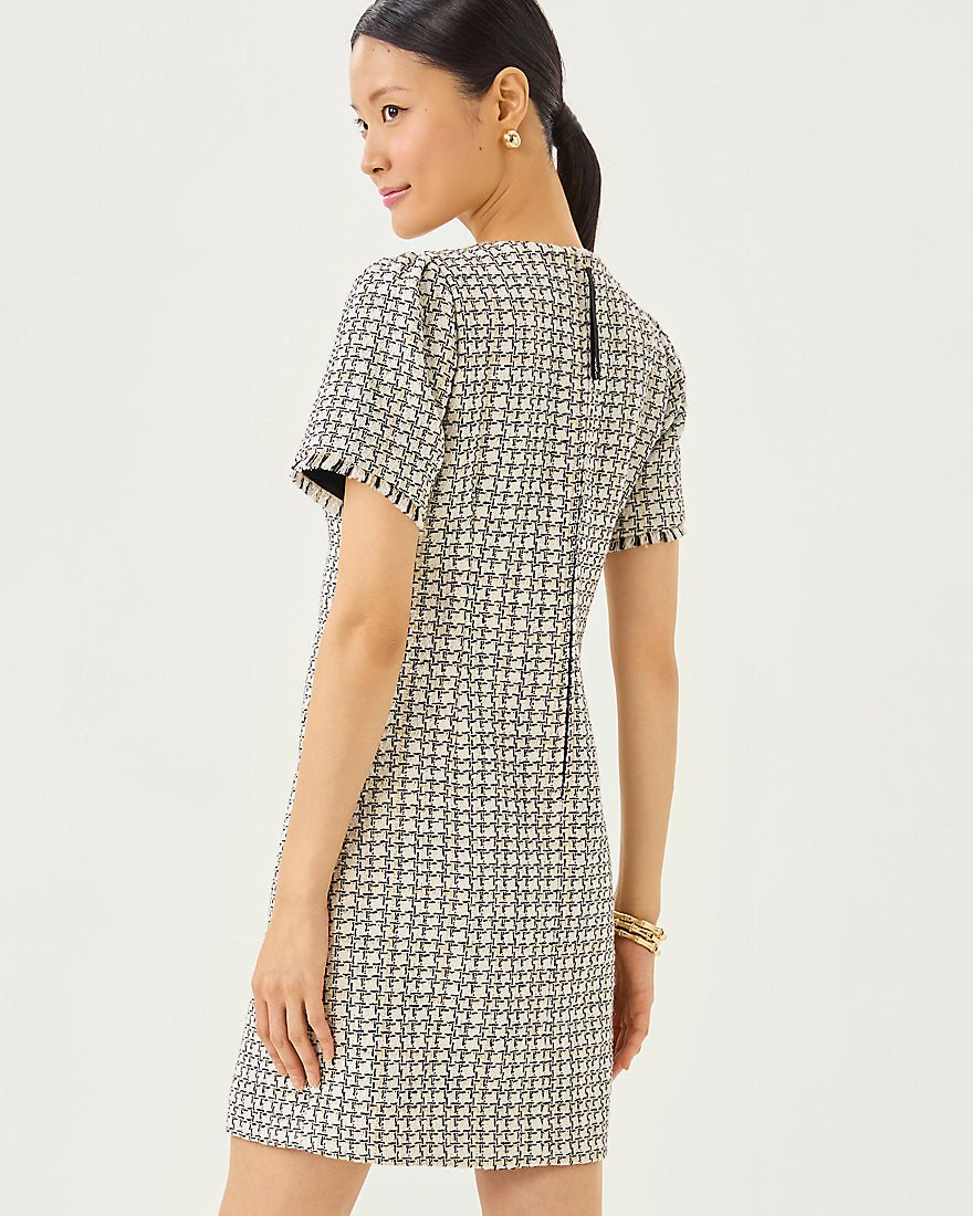 Brenda Boucle Dress - Coconut Lurex Houndstooth Boucle