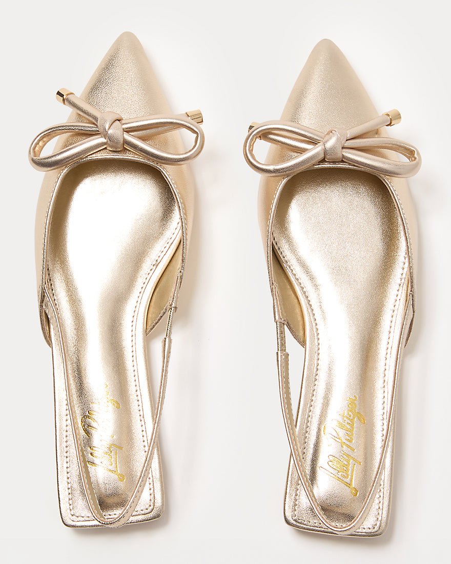 Brit Leather Bow Slingback - Gold Metallic