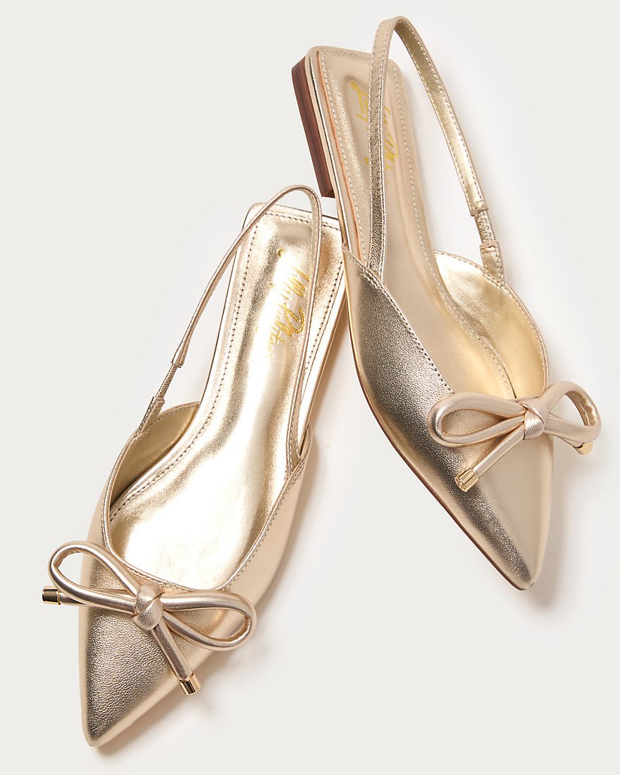 Brit Leather Bow Slingback - Gold Metallic