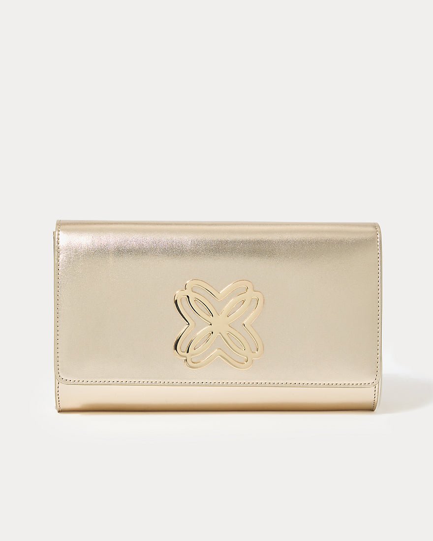 Brit Leather Logo Clutch - Gold Metallic