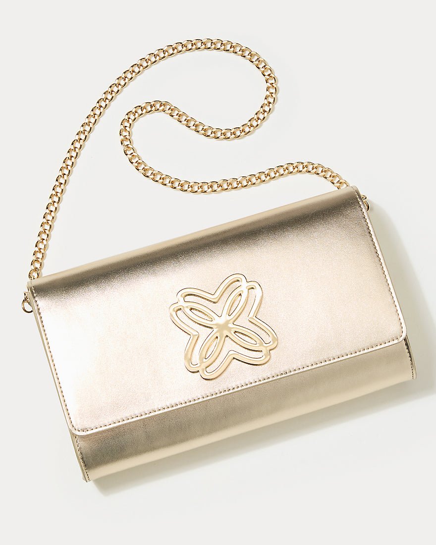 Brit Leather Logo Clutch - Gold Metallic