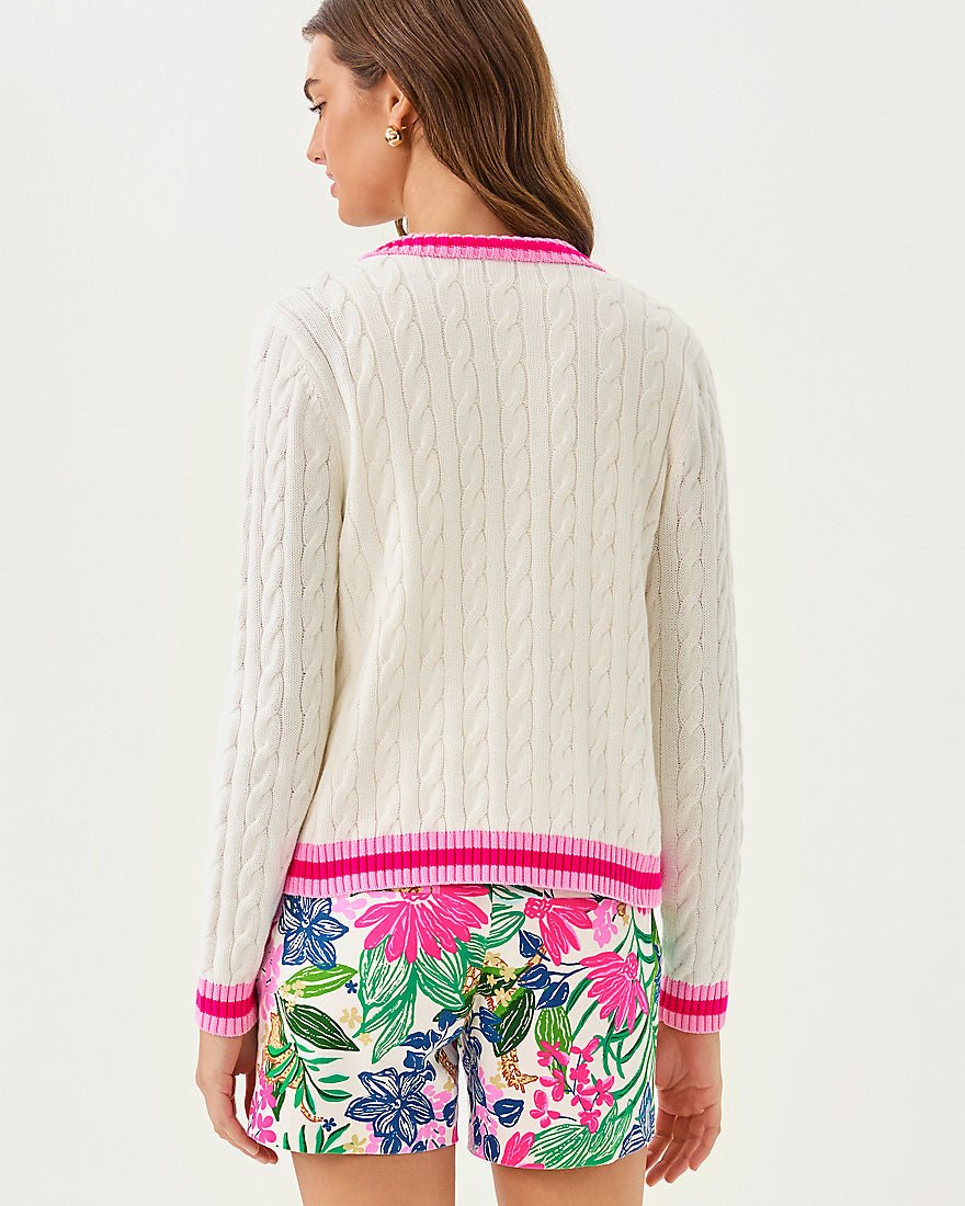 Brockton Polo Cardigan - Coconut X Pink Bliss Tipping