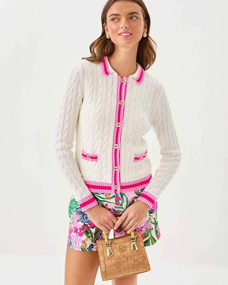 Brockton Polo Cardigan - Coconut X Pink Bliss Tipping