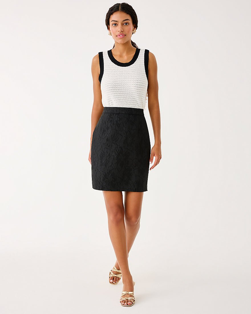 Lilly Pulitzer - Candee Jacquard Skirt - Noir Exploded Flower Stretch Jacquard