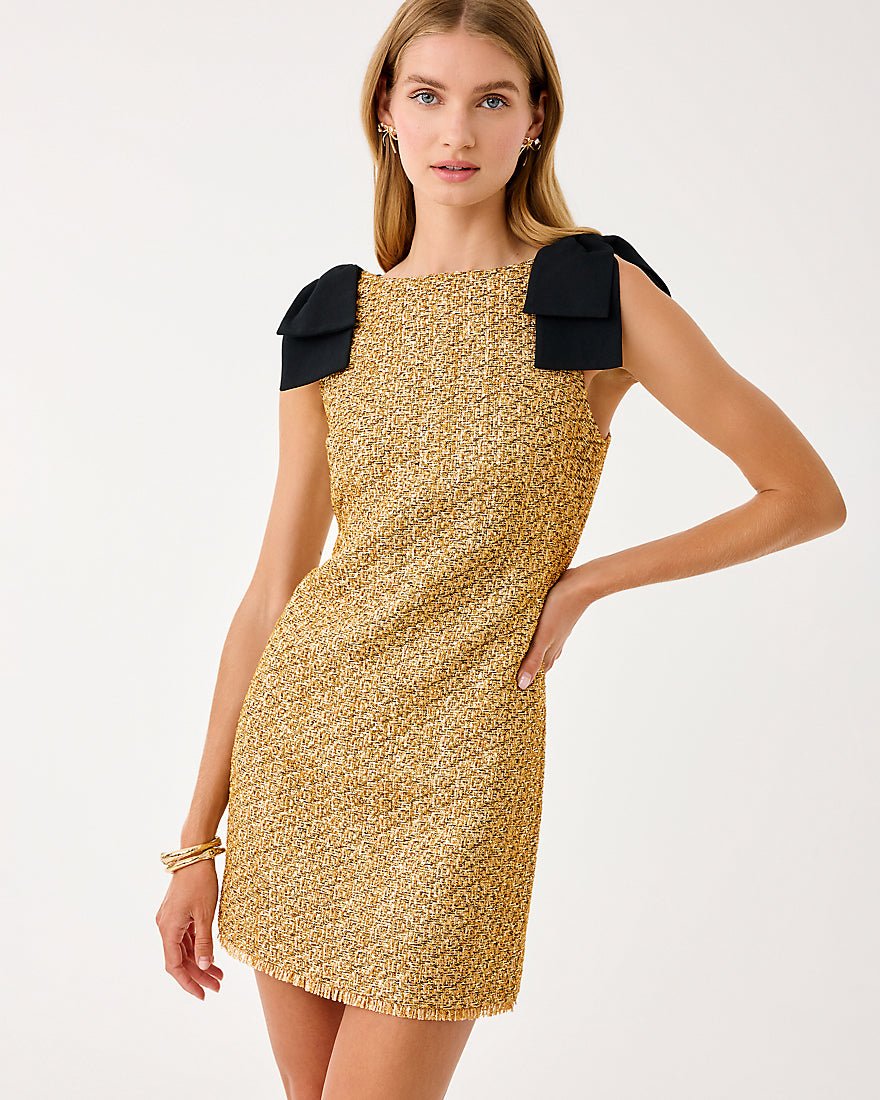 Lilly Pulitzer - Cora Skirted Romper - Gold Metallic Golden Glow Boucle