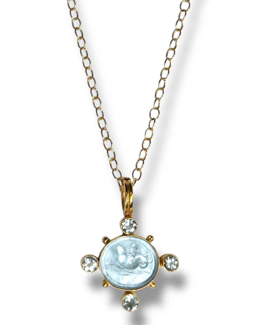Cupid Dolphin Necklace - Topaz Intaglio