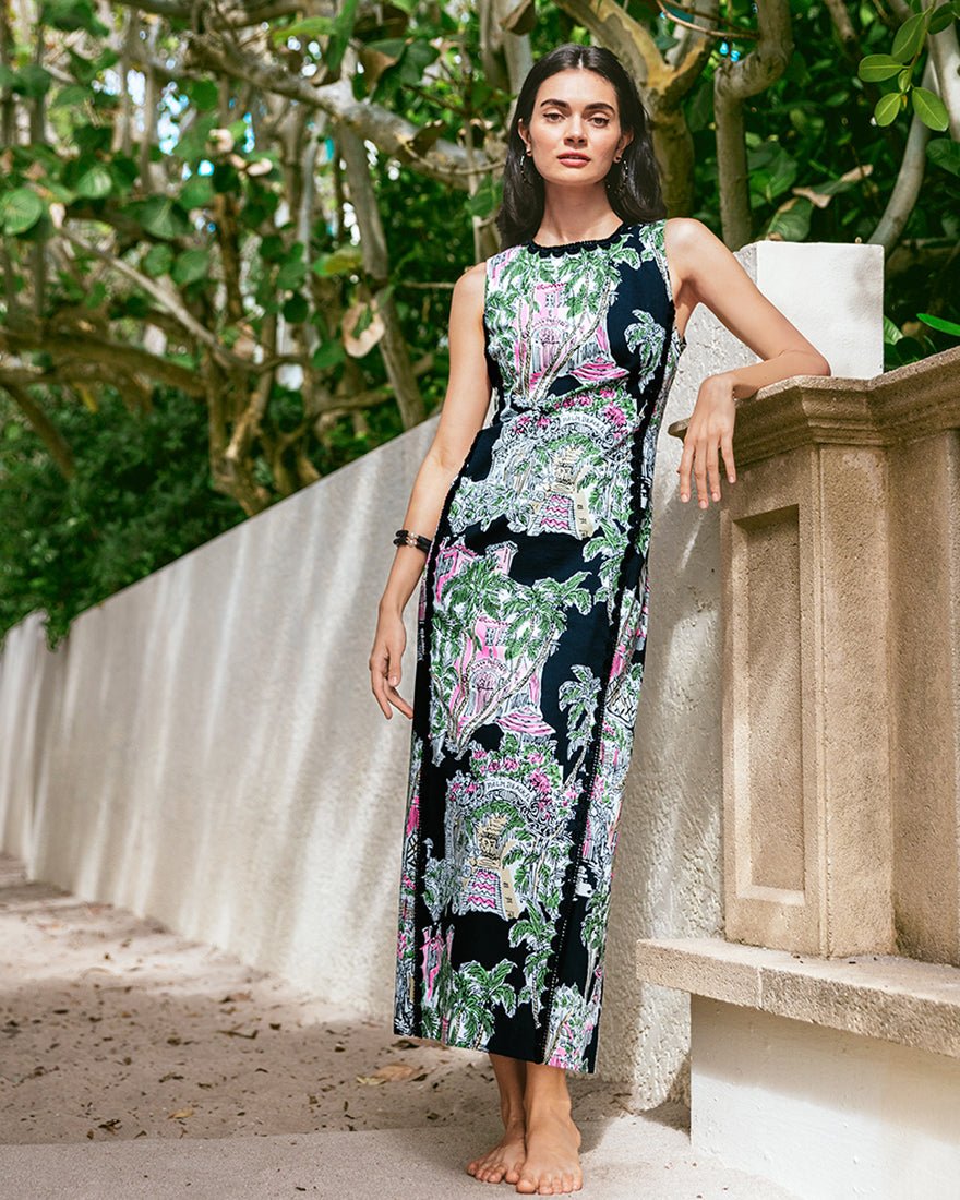 Darlene Stretch Maxi Shift Dress - Onyx Pb Anniversary Toile