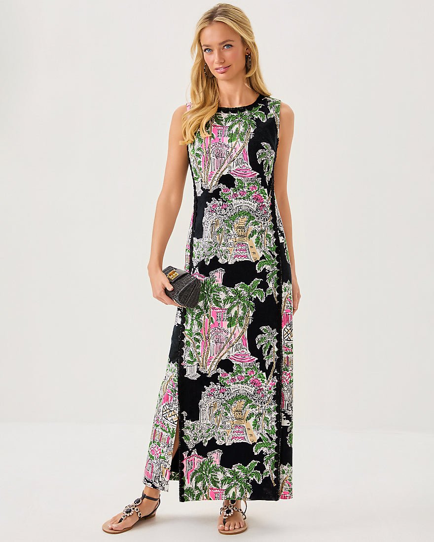 Darlene Stretch Maxi Shift Dress - Onyx Pb Anniversary Toile