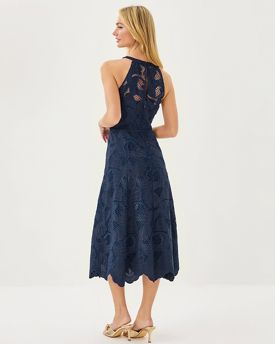 Denise Lace Midi Dress - Low Tide Navy Sway With Me Scalloped Lace
