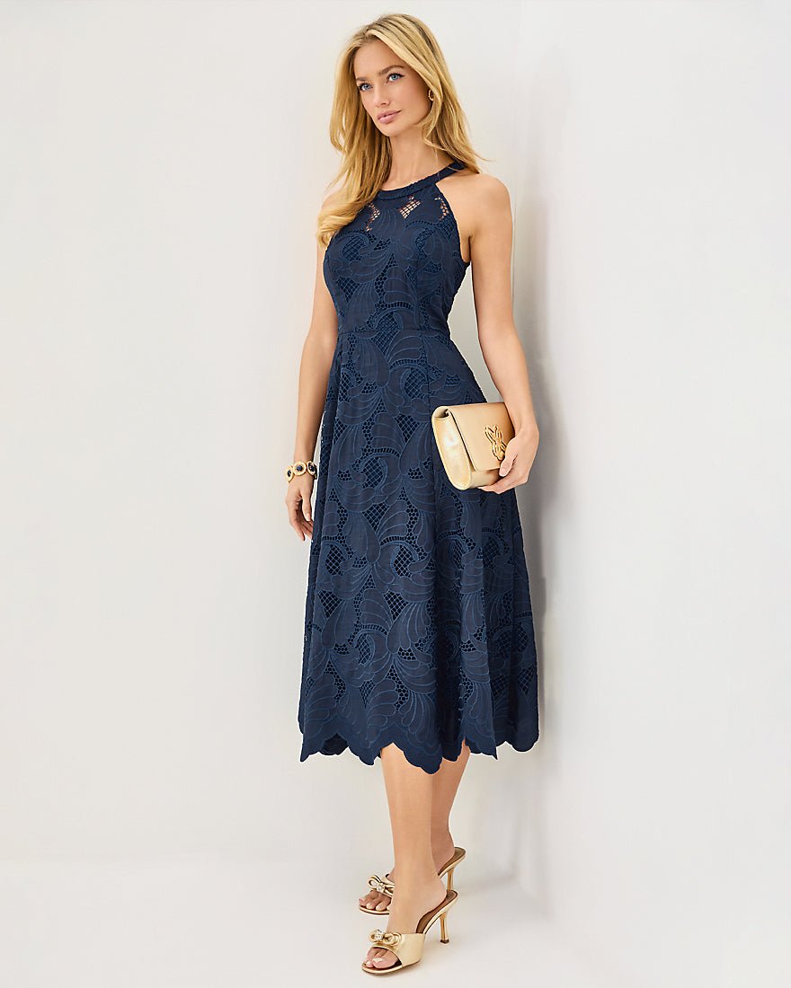 Denise Lace Midi Dress - Low Tide Navy Sway With Me Scalloped Lace