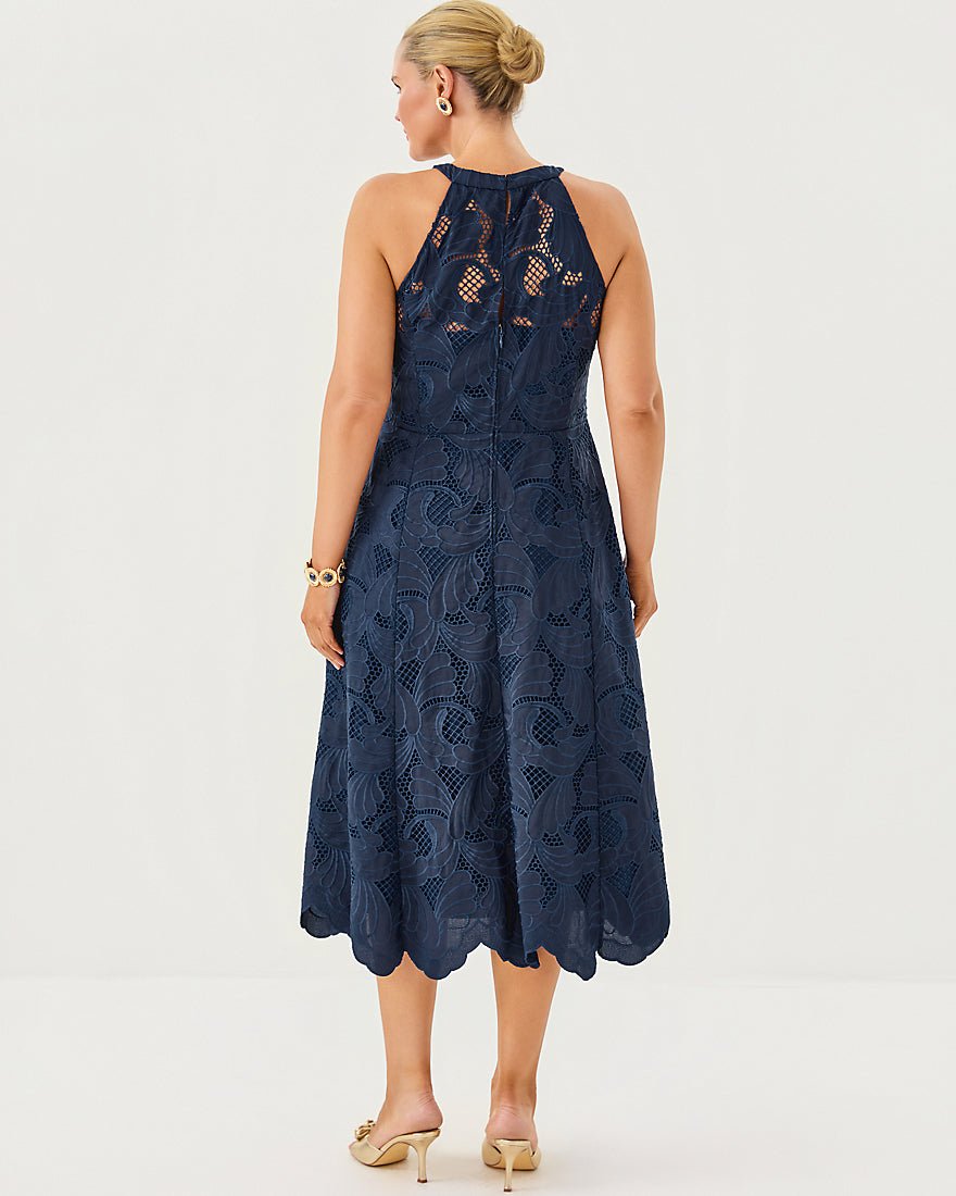 Denise Lace Midi Dress - Low Tide Navy Sway With Me Scalloped Lace