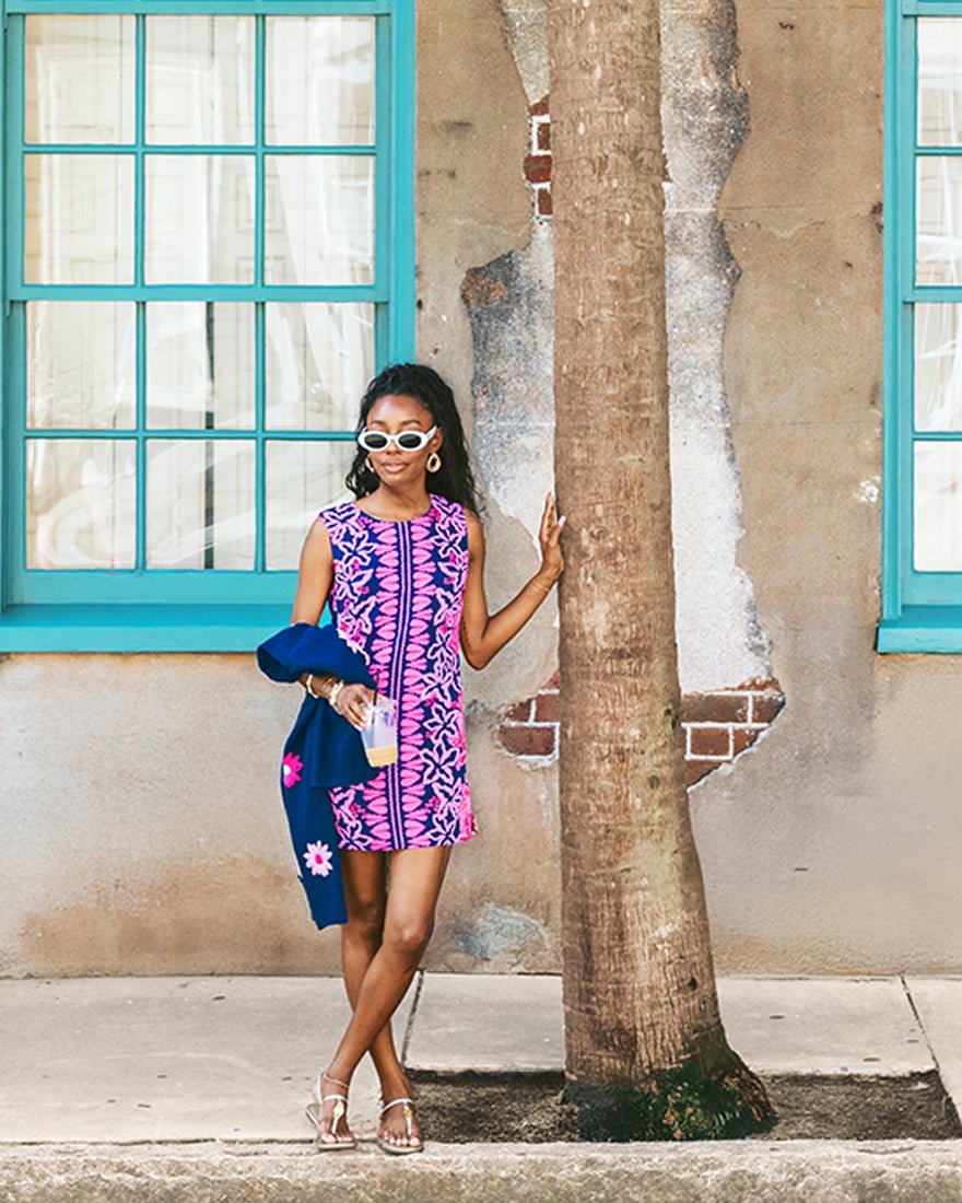 Edita Shift Dress - Starlight Navy Once And Floral