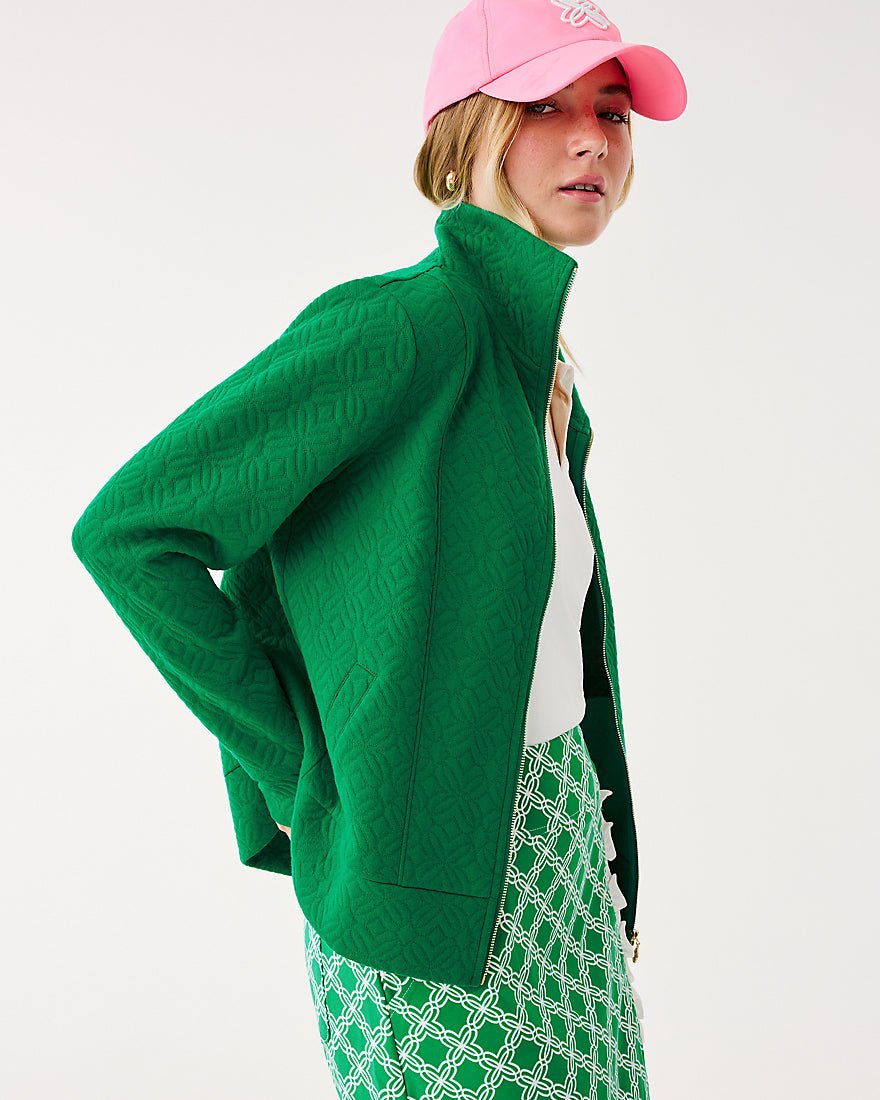 Lilly Pulitzer - Eleni Zip Up Jacket - Bamboo Green Butterfly Quilted Knit