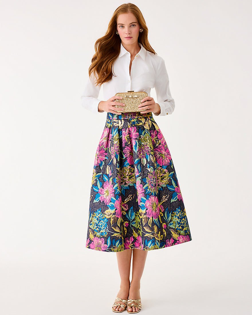 Elyce Midi Skirt - Multi Canopy Blooms Floral Jacquard