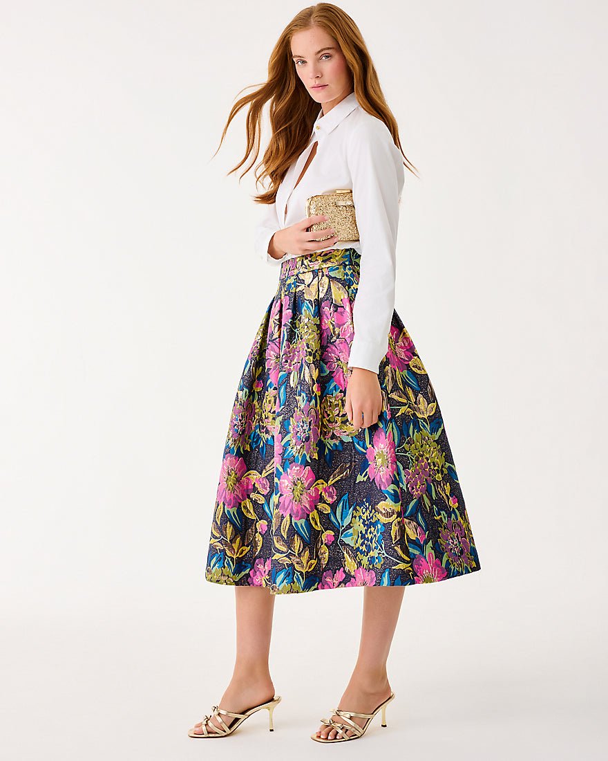 Elyce Midi Skirt - Multi Canopy Blooms Floral Jacquard