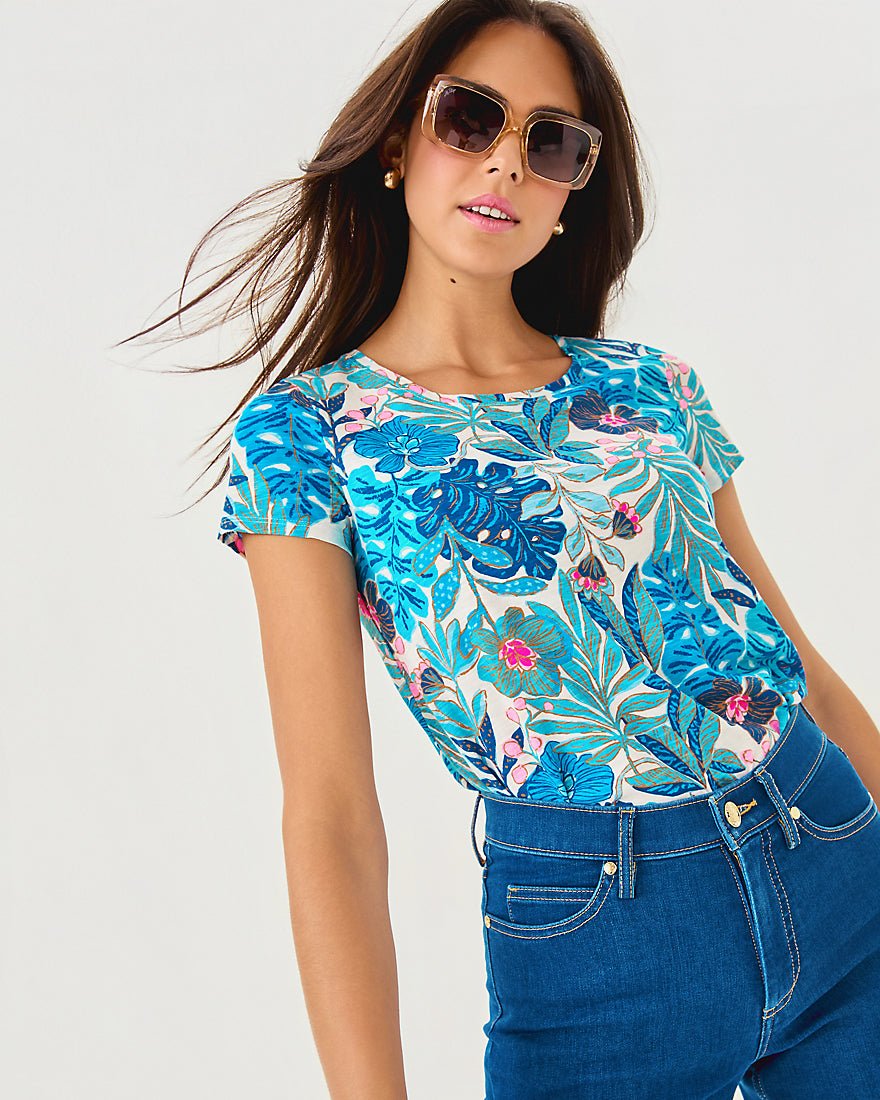 Etta Scoop Neck Top - Breezy Aqua Best Fronds Forever