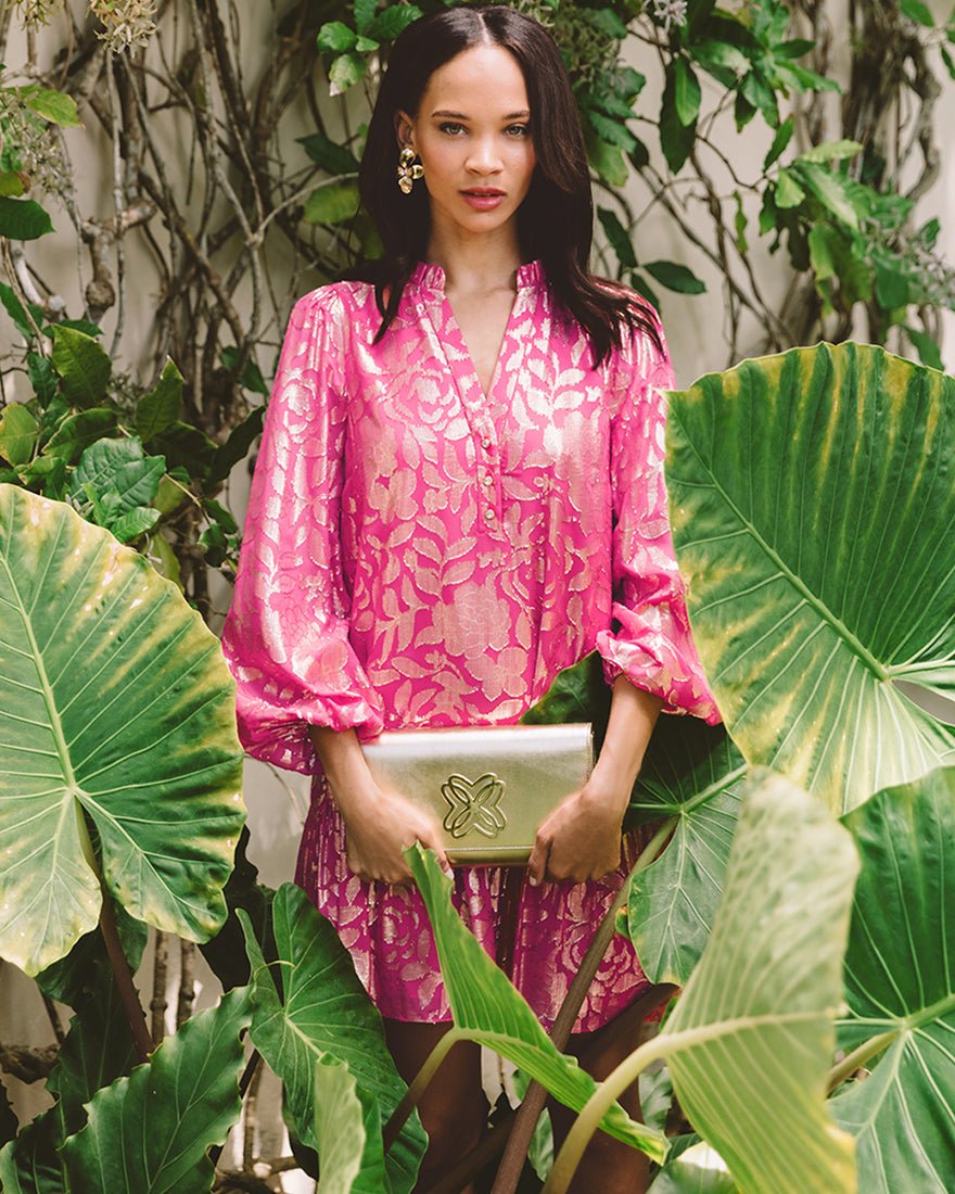 Evaline Silk Dress - Sun Shell Pink Floral Bloom Silk Clip