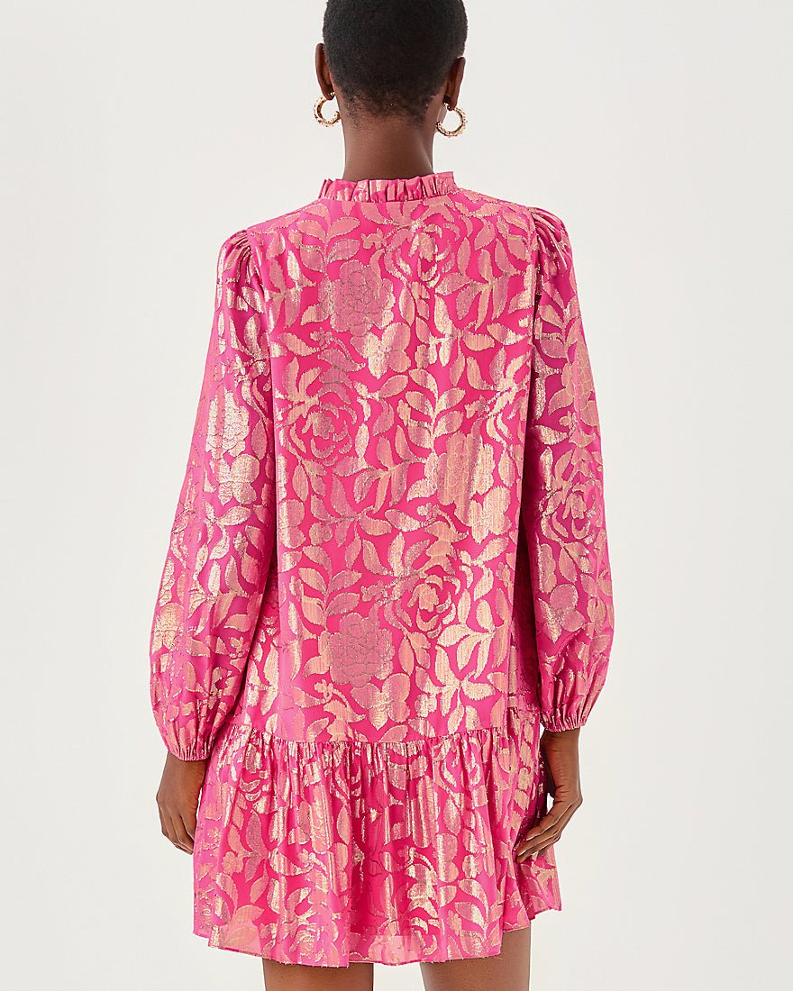 Evaline Silk Dress - Sun Shell Pink Floral Bloom Silk Clip