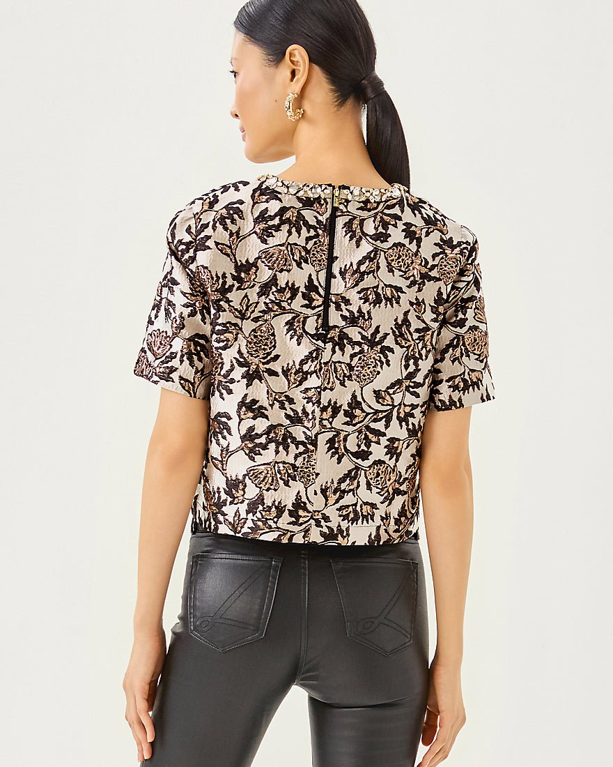Folie Cropped Top - Noir Pineapple Puff Metallic Jacquard