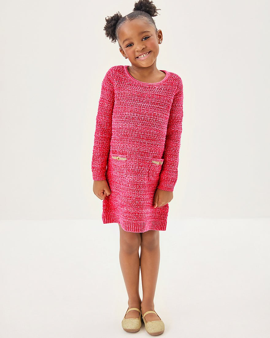 Girls Lolo Sweater Dress - Cherry Red Metallic Marl