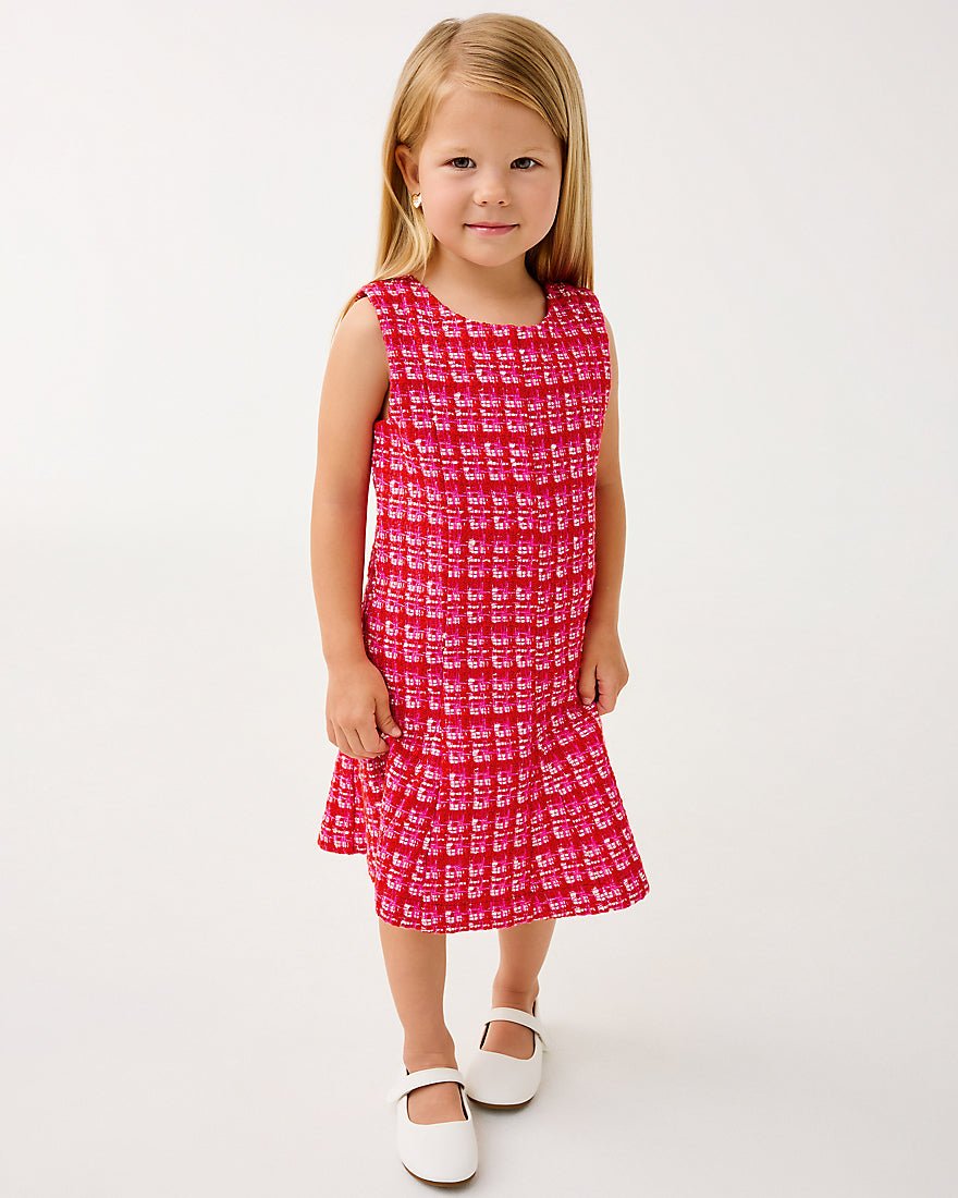 Girls Mini Enya Dress - Cranberry Red Fiesta Boucle