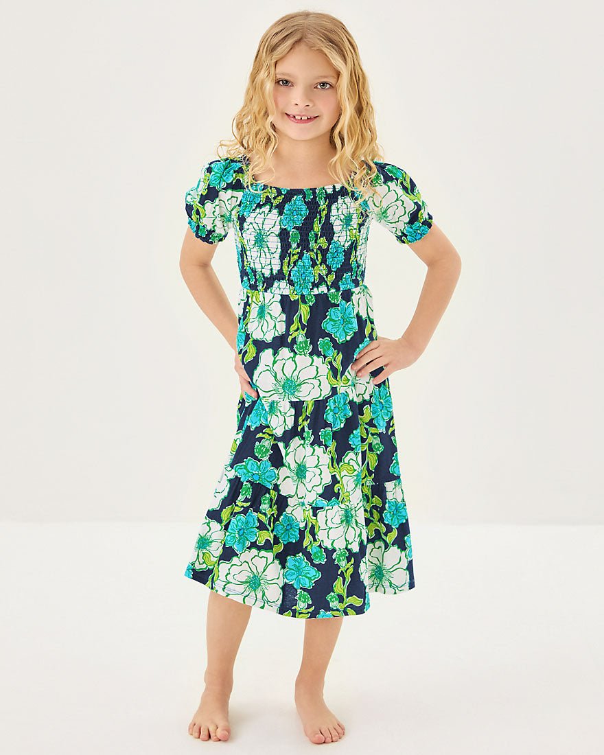 Girls Mini Jilly Sleeved Midi Dress - Low Tide Navy Go Big