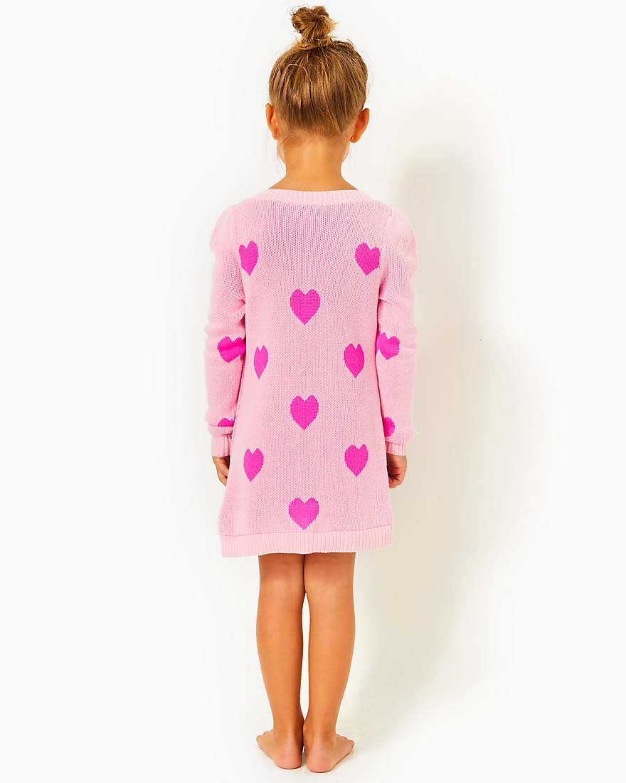 Girls Mini Keane Sweater Dress - Peony Pink Hearts Jacquard - 2