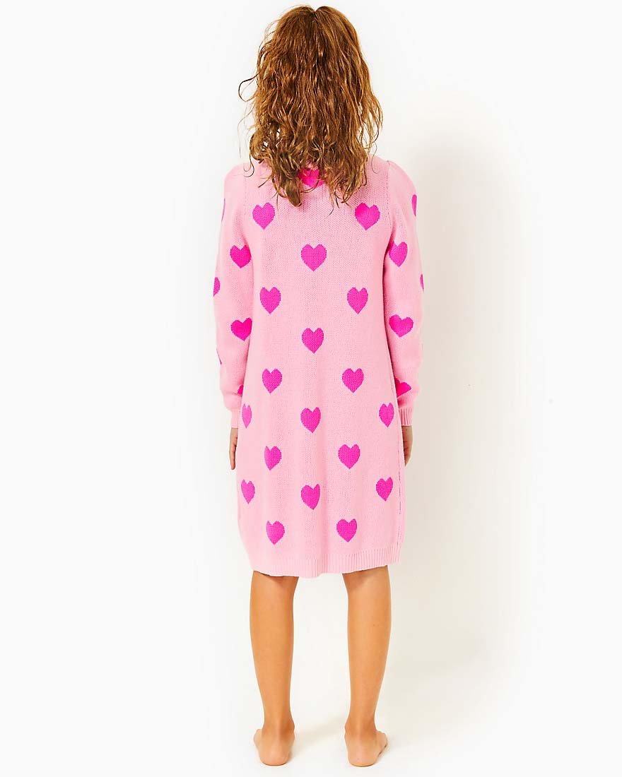 Girls Mini Keane Sweater Dress - Peony Pink Hearts Jacquard - 4
