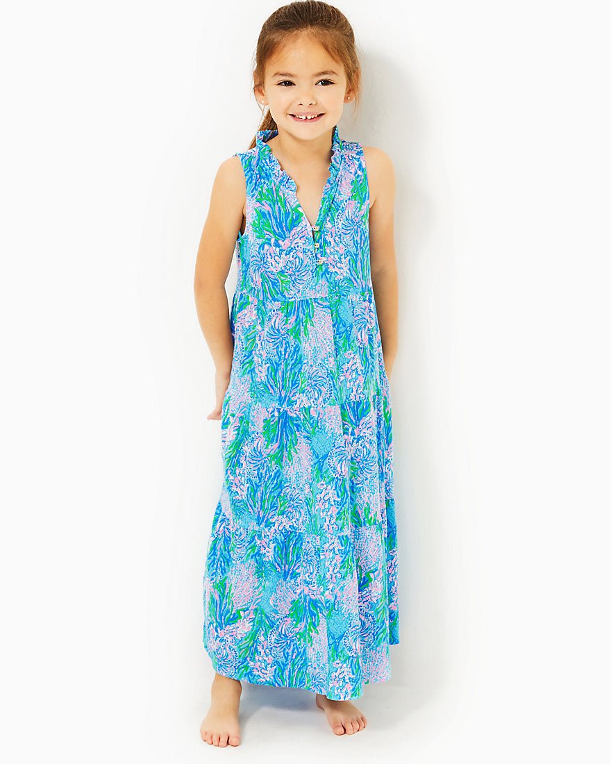 Girls Mini Malone Maxi Dress - Las Olas Aqua Strong Current Sea - 4
