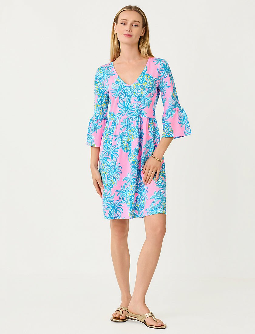 Jannie V Neck Three Sleeve Dress - Pelican Pink Beat The Heat