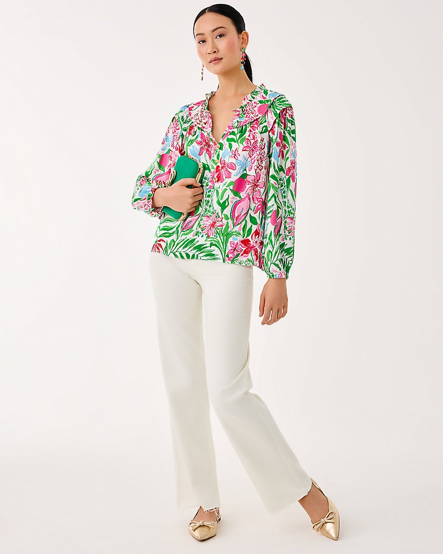 Japhia Long Sleeve Top - Multi Glowing Gardens