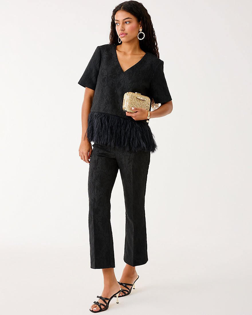 Lilly Pulitzer - Jarrae High Rise Crop Flare Pant - Noir Exploded Flower Stretch Jacquard