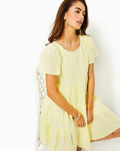 Jocelyn Short Sleeve Embroidered Linen Dress