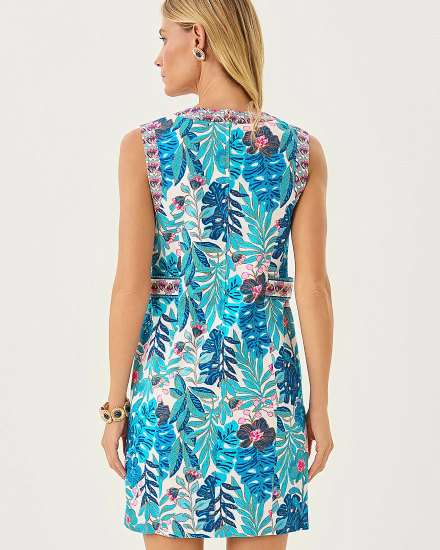 Juno Stretch Shift Dress - Breezy Aqua Best Fronds Forever