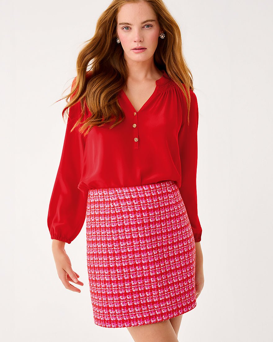 Kels Boucle Mini Skirt - Cranberry Red Fiesta Boucle