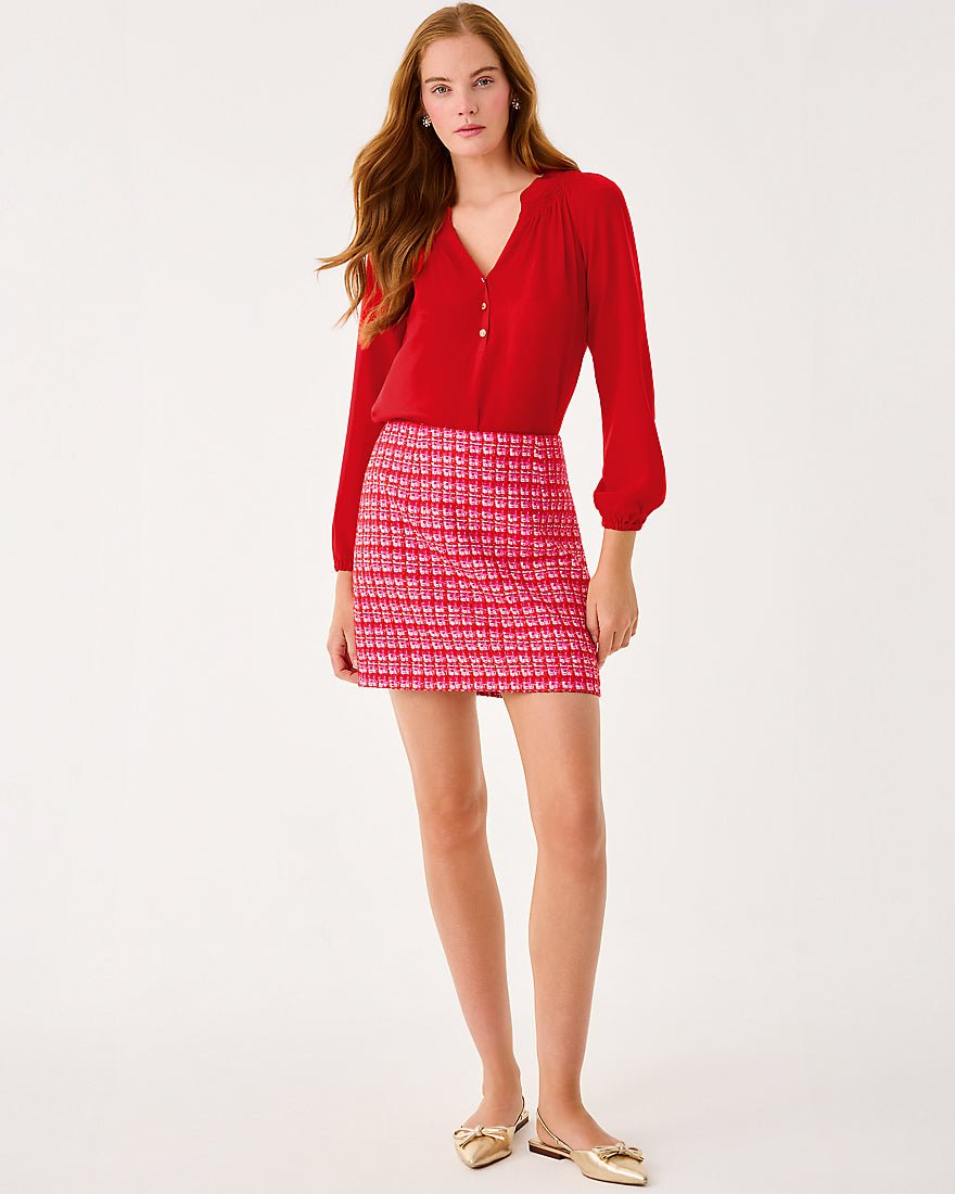 Kels Boucle Mini Skirt - Cranberry Red Fiesta Boucle
