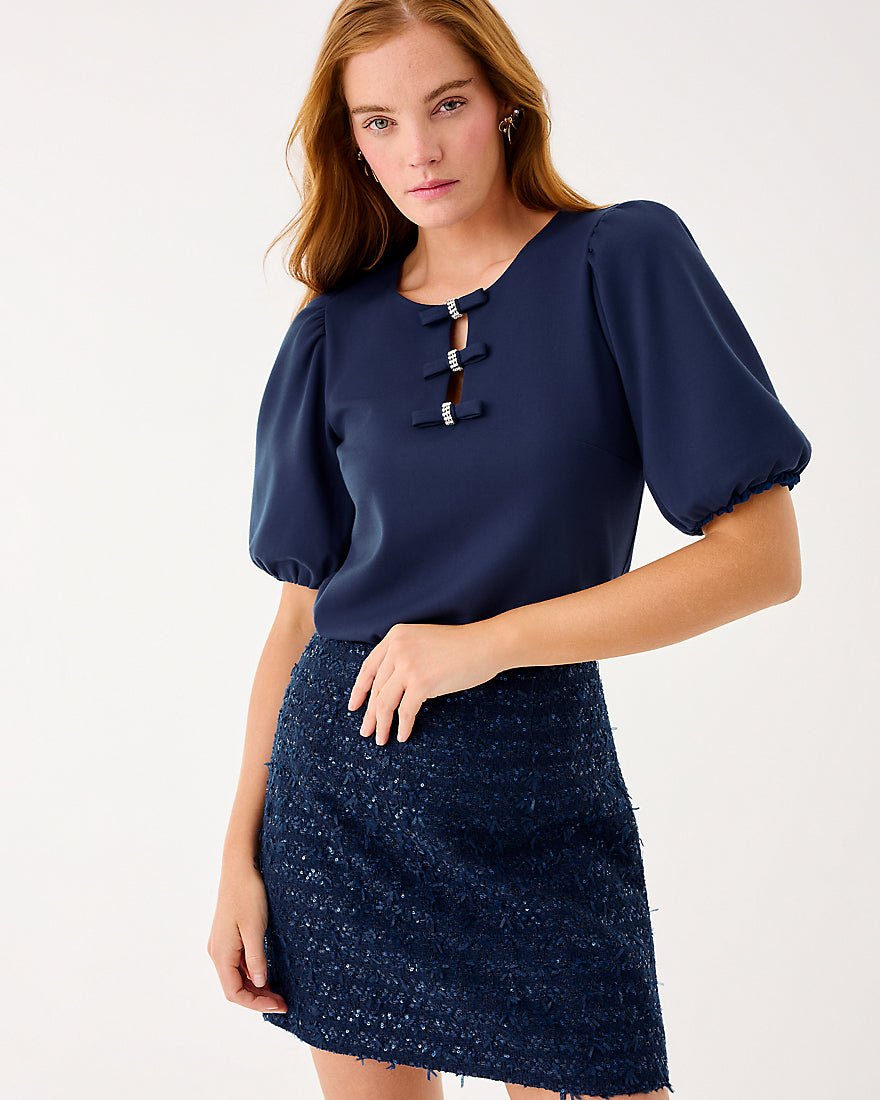 Kels Boucle Mini Skirt - Low Tide Navy After Party Lurex Boucle