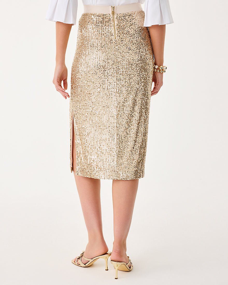 Lilly Pulitzer - Kendrick Midi Skirt - Gold Metallic Treasure Box Sequin Knit