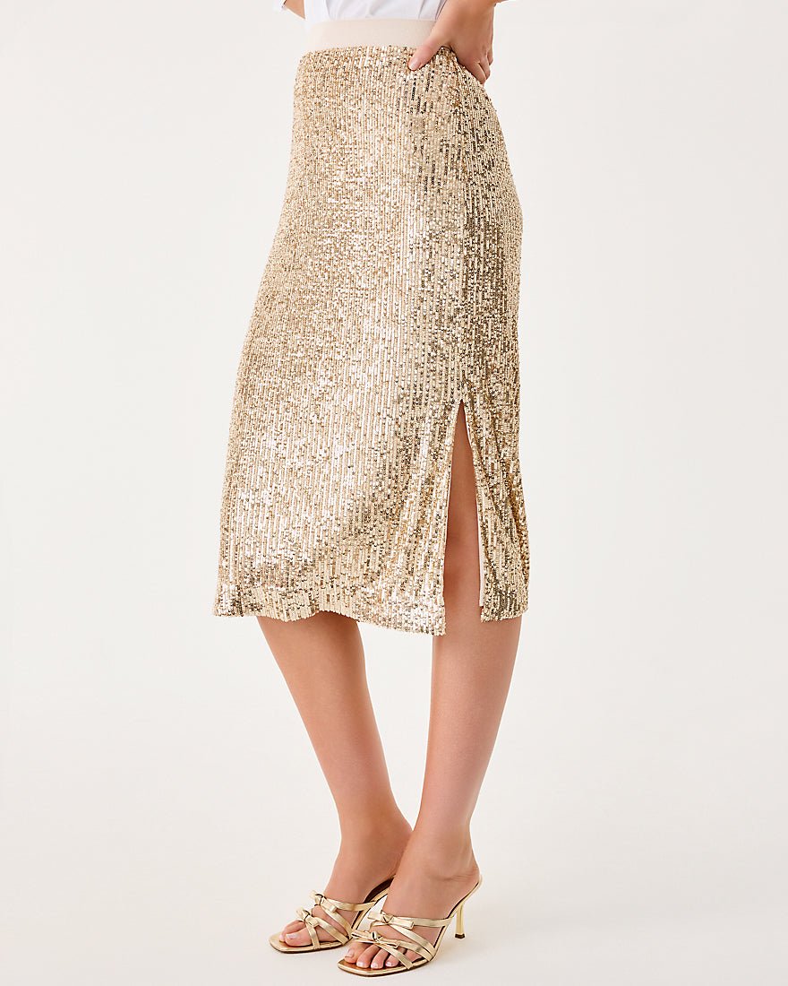 Lilly Pulitzer - Kendrick Midi Skirt - Gold Metallic Treasure Box Sequin Knit