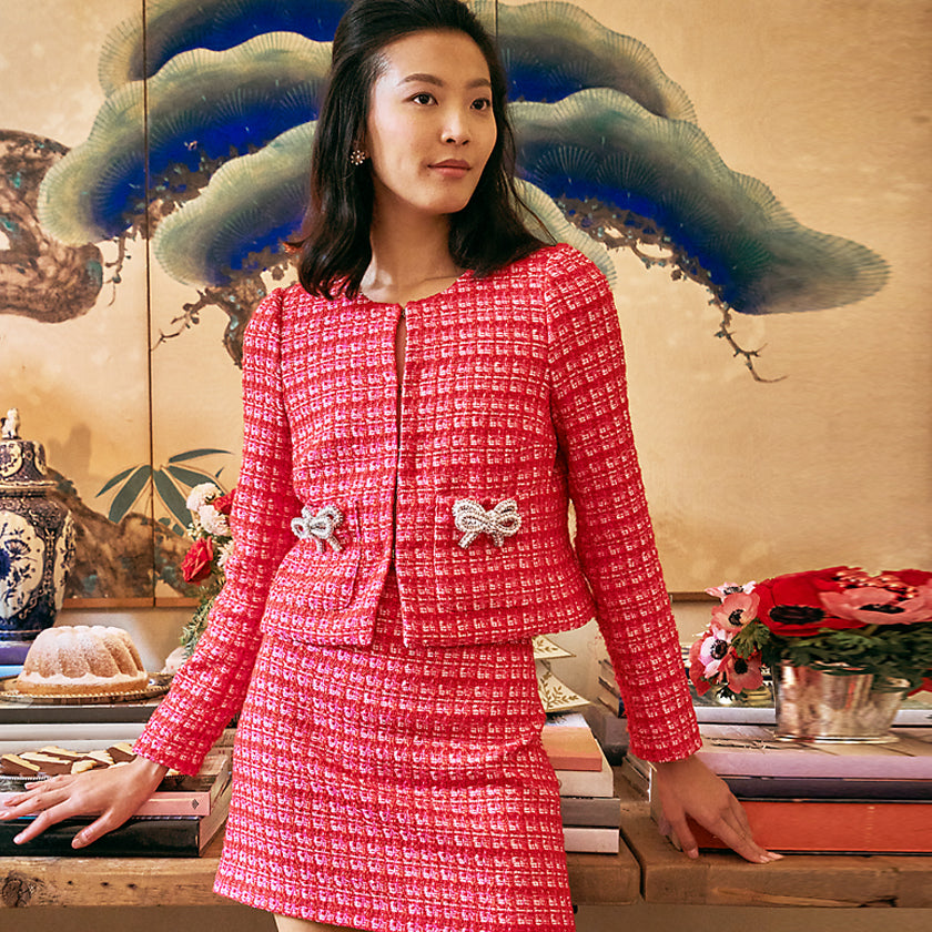 Lilly Pulitzer Kimia Boucle  Jacket Cranberry Red Fiesta Boucle