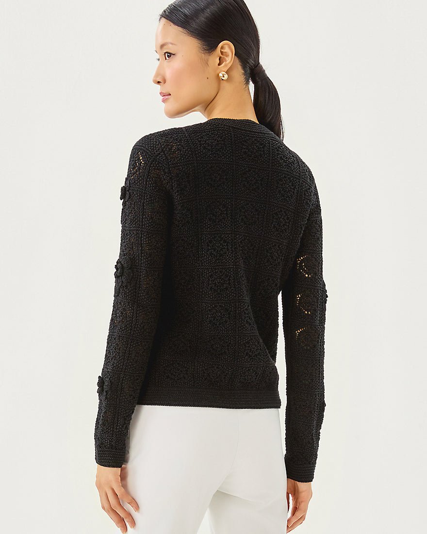 Lenalie Cardigan - Black Metallic Garden Crochet